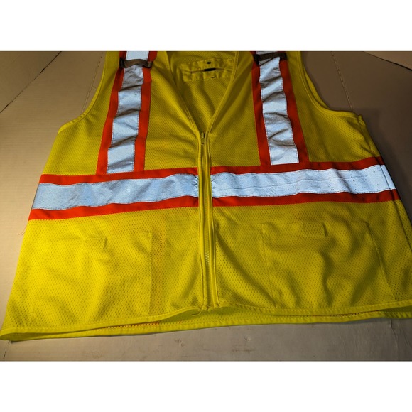 High VIS Vest Men's Large Yellow Orange Reflective Mesh Towing Highway - Picture 3 of 10